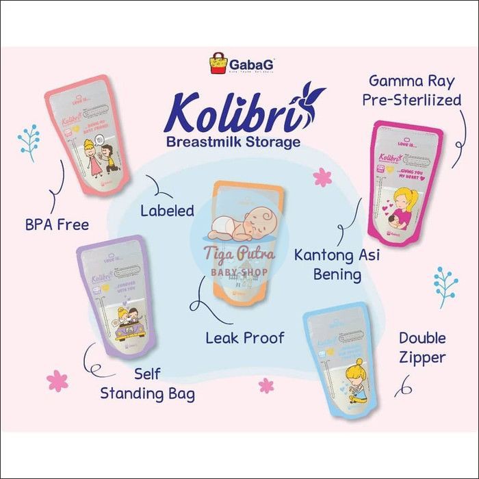 Gabag Kolibri Love Story Kantong Wadah ASI SEKALI PAKAI 100ml 120ml 30 pcs GABAG