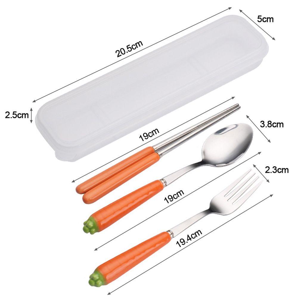 Set Alat Makan Nanas Wortel Portable Gagang Keramik Stainless steel