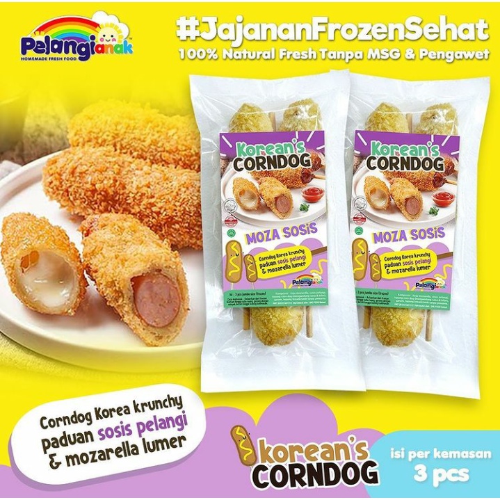 

Pelangi Non MSG/MPASI/Homemade Korean's Corndog Moza Sosis Healthy 3 pcs [FRZ]