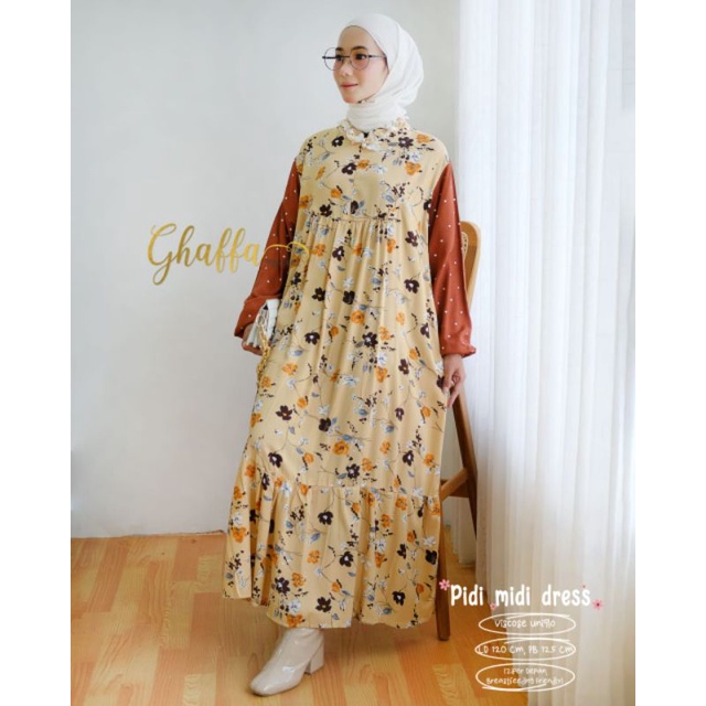 PIDI MIDI DRESS BY GHAFFA THE LABEL / DRESS MOTIF WANITA MUSLIMAH / MIDI DRESS RAYON PREMIUM