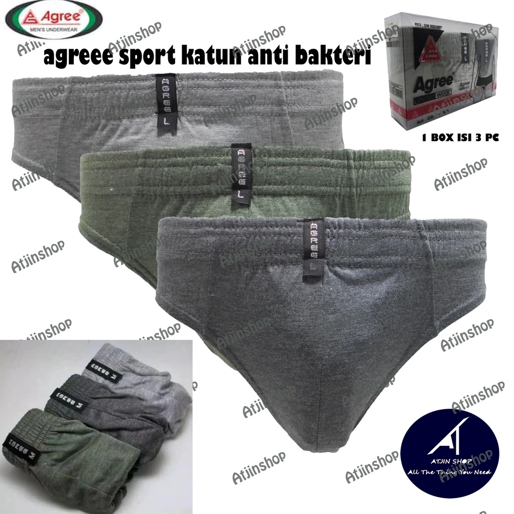 Agree Sport- 3 pcs Celana Dalam Pria Bahan Katun anti bakteri art 7001