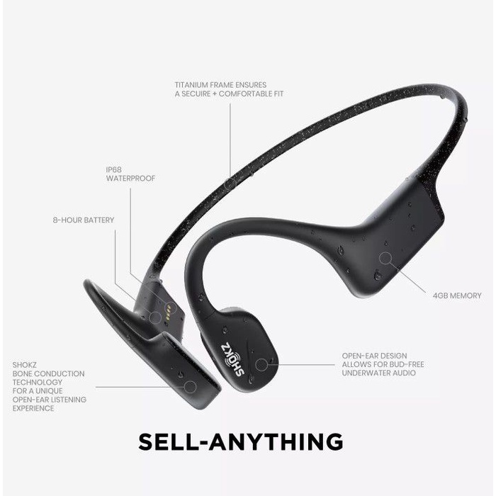 Aftershokz - SHOKZ OpenSwim Bone Conduction Earphone Bluetooth Open Ear Endurance Earphone - Garansi Resmi TAM 2 Tahun