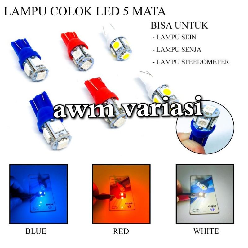 Lampu T10-T 10 LED Diam Senja Sein-Sen-Riting-Ritting Colok-Tancap Jagung 5 Mata 4 Sisi