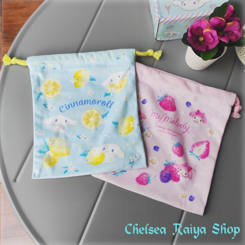 Tas Serut Pouch Sanrio Cinnamoroll My Melody Lemon Strawberry 17,5x21cm Cinamorol Cinamoroll Cinnamo