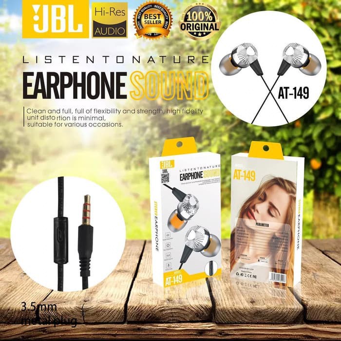 Earphone JBL T-149 stereo bass music telfon diamond headset mic