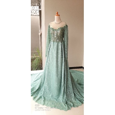 Gaun ekor hijau wardah payet