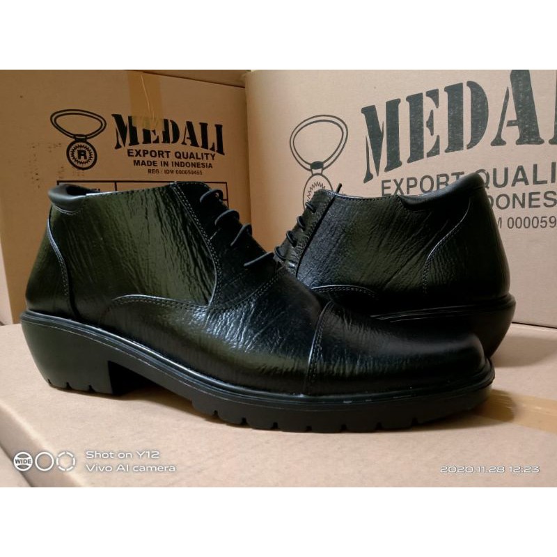 SEPATU KULIT ASLI PRIA PDH SEMI BOOTS POLRI TNI SECURITY SATPAM DINAS KANTOR KERJA PNS ASN PEGAWAI