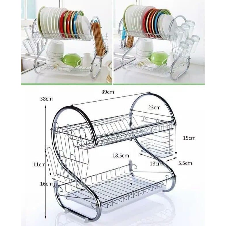 (2KG) SHENAR RAK PIRING STAINLESS ADA TEMPAT UNTUK GELAS (FREE NAMPAN CANTIK)