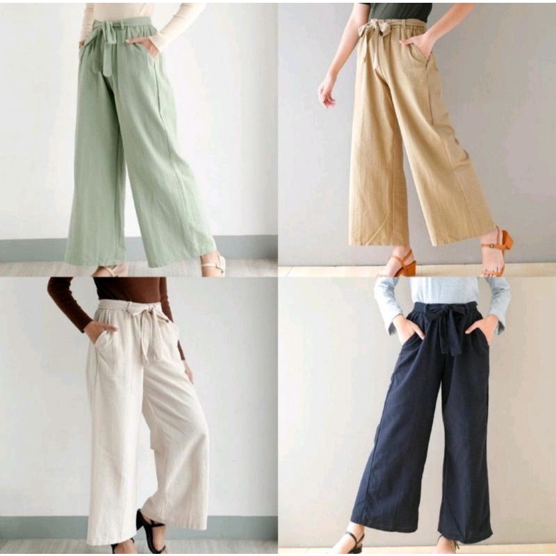 PROMO KULOT KEKINIAN!! Zea Ribon Pants HIGHWAIST KULOT KEKINIAN CELANA WANITA TERLARIS CELANA LINEN CELANA MUSLIMAH