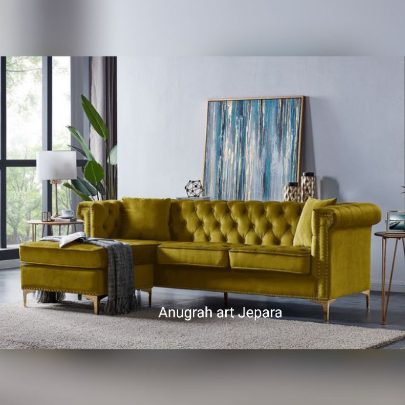 sofa L mewah sofa L mininimalis sofa ruang tv keluarga design chesterfield bludru