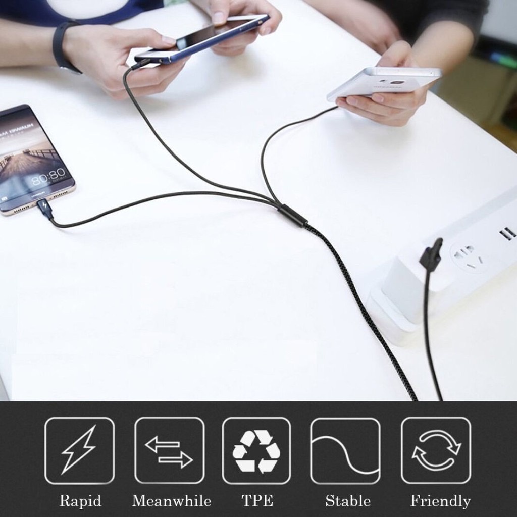 【COD】 Viqoo Kabel Charger 3 in1 C8  Micro USB Type C IOS Fast Charging Tahan lama lebih dari 2 tahun