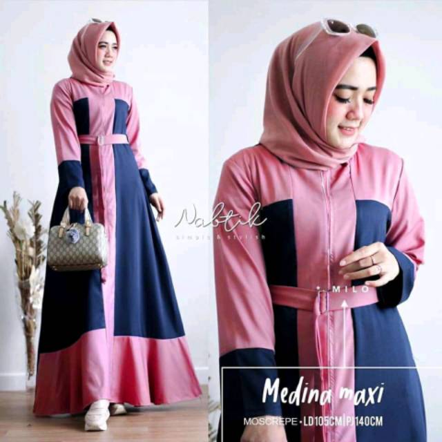 Gamis dress murah busana muslim wanita terbaru MEDINA MAXI DRESS 1kg bs muat 2 bahan moscrepe