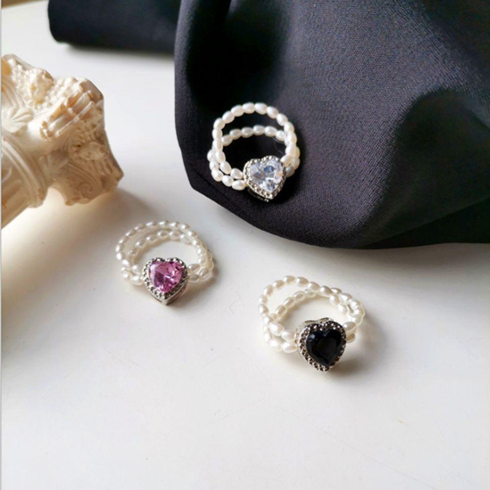 R-bunga Populer Aksesoris Wanita Mutiara Berbentuk Hati Cincin