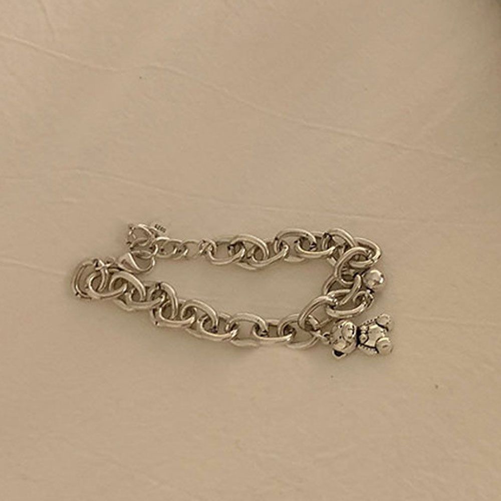 ROW Women Silver Bracelets Simplicity Chain Bracelet Bear Bracelet New Hand Chain Pendant Fashion Jewelry Charm Cute Jewelry Cuff Bangles