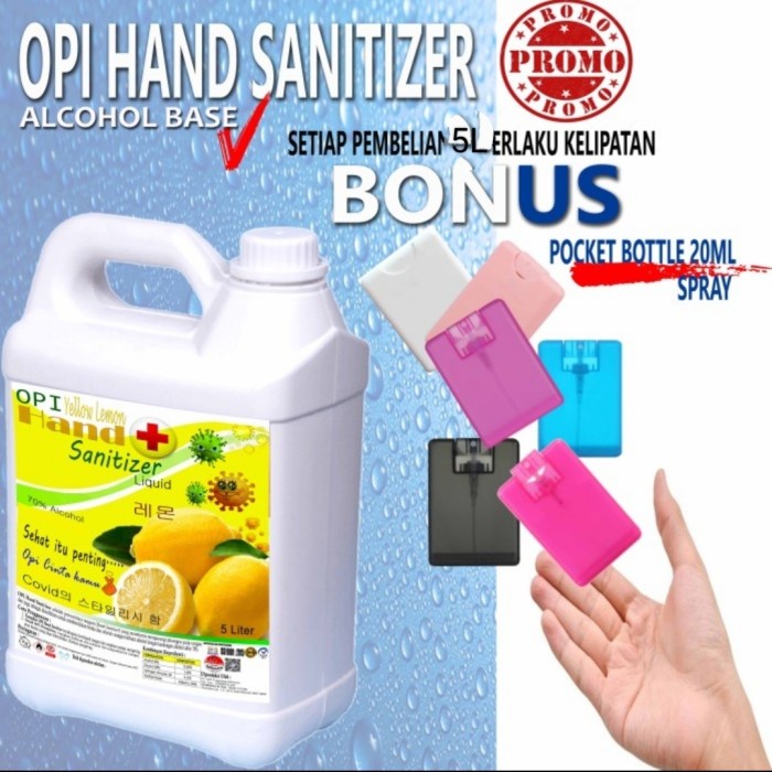 Hand Sanitizer 5 Liter Cair Lemon dll Bonus Botol Pocket Cantik Promo berlaku hanya bulan ini saja, ayo buruan sebelum habis periode promo sudah ada izin edar resmi by Oke sabun suplayer