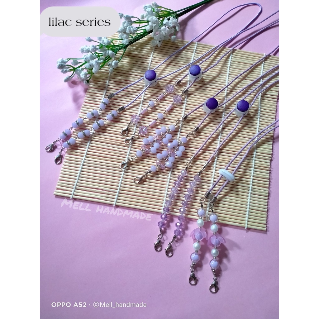 Tali Masker Hijab Manik Kristal 2 in1 Lilac Series / Kalung Masker Hijab Series Lilac / Strab Masker