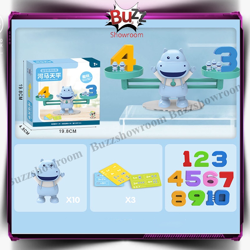 Mini Hippo Balance Math Toy Game Mainan Edukasi Anak Belajar Timbangan