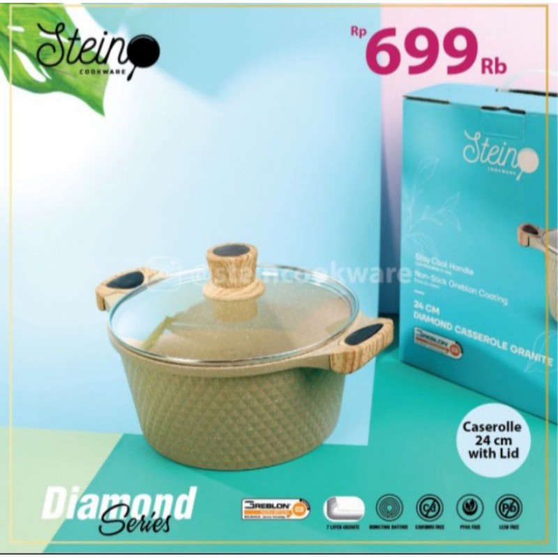STEIN COOKWARE Caserolle ukuran 24 cm wiht LID / panci anti lengket / panci greblon