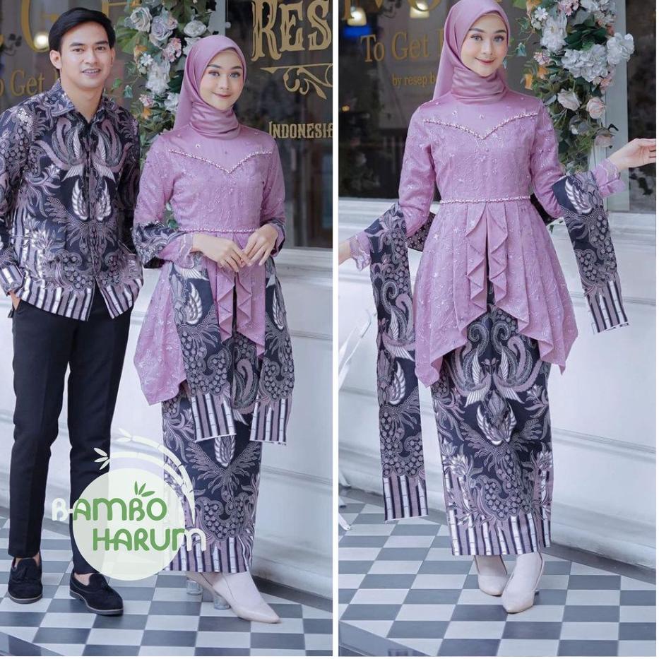 (SALE) Baju Couple Batik Kebaya Brokat , Batik Kebaya Lamaran Tunangan Baju Batik Wisuda, Simple Bri