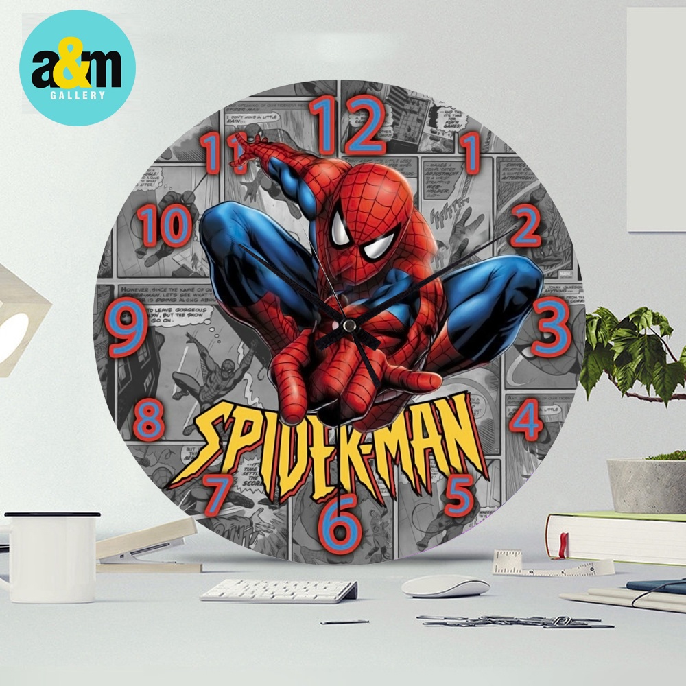 Jam Dinding Kayu SPIDERMAN Ukuran 20 x 20 cm - A&amp;M