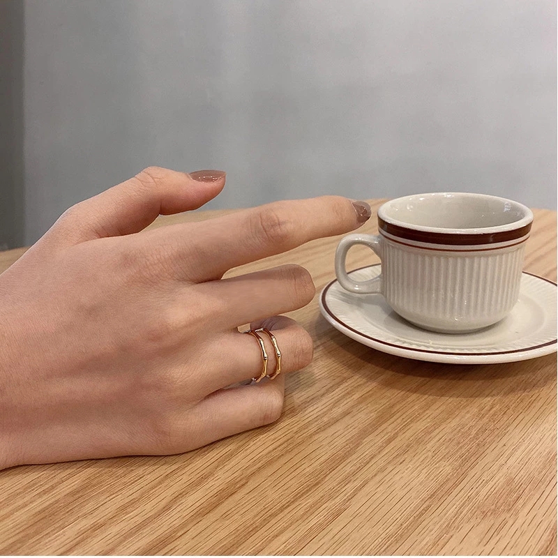 Cincin Model Terbuka Bahan Metal Bentuk Bambu Gaya Korea Minimalis Untuk Wanita