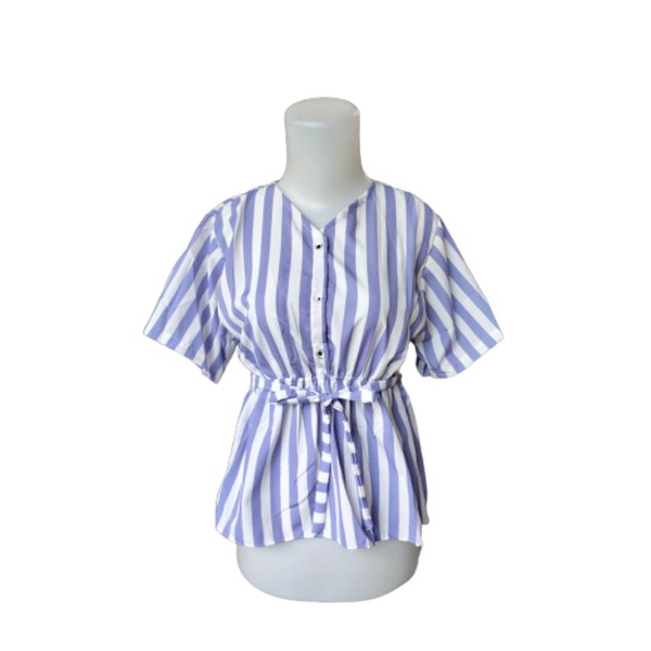 REBECCA Top Moscrepe Halus / Atasan Blouse Wanita / Blouse SALUR TALI PINGGANG WD-01 Salur