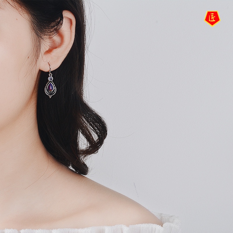 [Ready Stock]S925 Charoite Earrings Women's Fashionable Violet Turquoise