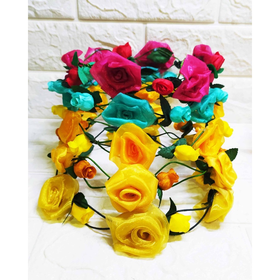 Flower Crown Chiffon &amp; Pita Tile, Flower Headpiece, Mahkota Bunga, Bando Bunga Aksesoris Rambut