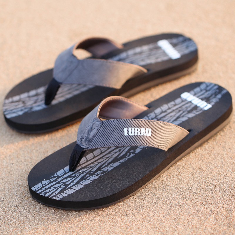 LURAD Pria sandal jepit musim panas non-slip sandal luar sepatu kasual pria karet pantai trendy