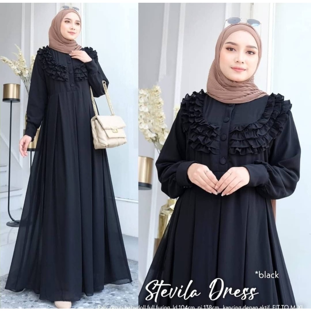 Stevila Maxi  dress wanita lucu terbaru  Dress Wanita kekinian Dress wanita  gamis maxi lucu Gamis Maxi terbaru Gamis Maxi kekinian  Gamis wanita .-Black