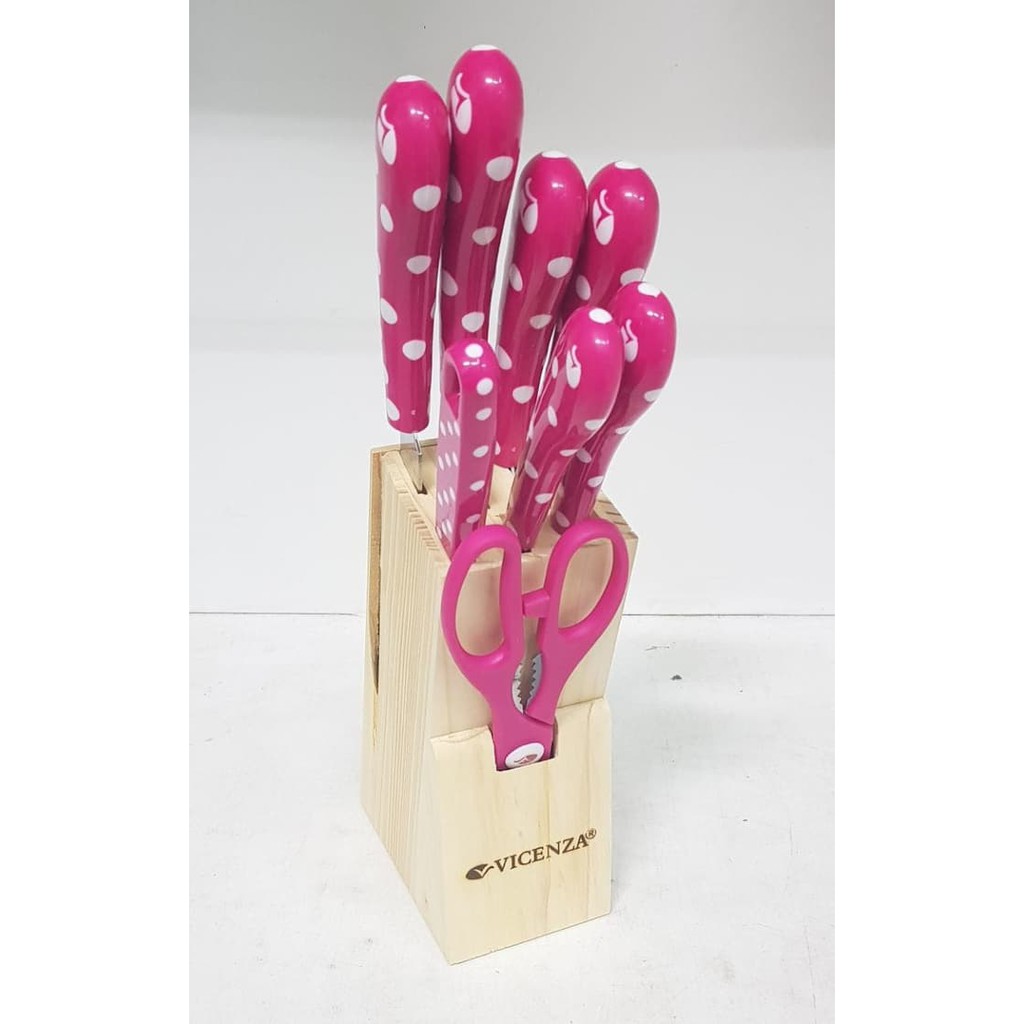 Pisau Dapur Set Polkadot Vicenza V-918KP Pink