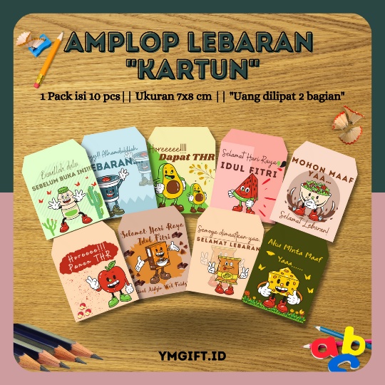 

[PROMO] Amplop angpau lebaran idul fitri snack unik kartun THR murah 7x8 cm (1 Pack isi 10 Amplop)
