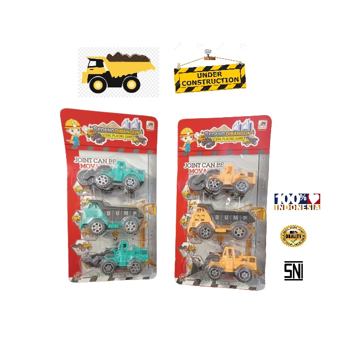 Mainan Anak Cowok Cowo Mobil Mobilan Dump Roller Molen Truk Truck Konstruksi Construction Isi 3 pcs 