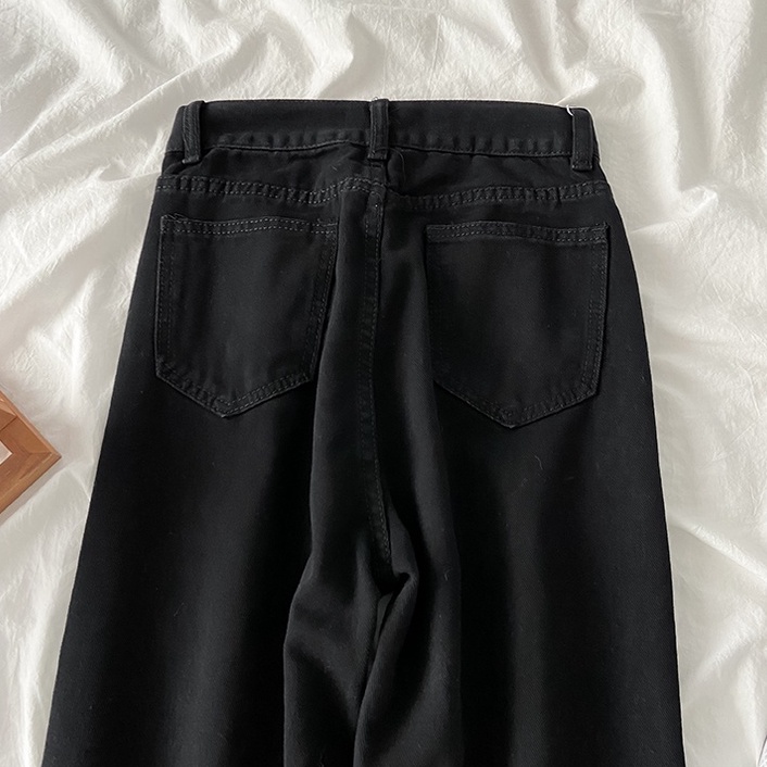 Black Korean New Women's Loose High Waist Wide Leg Jeans（realpict）