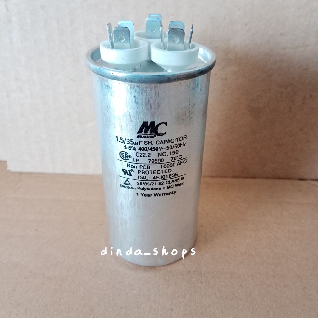 KAPASITOR AC / CAPACITOR AC LG 3 KAKI 35/1,5 uF (MERK MC) 35/1,5 MIKRO