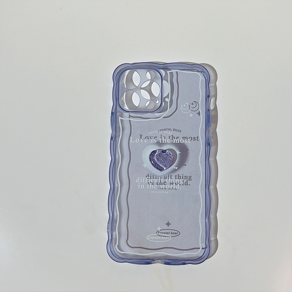 IPHONE 3d Es Kristal Cinta Hati Transparan Biru Musim Panas Lembut TPU Pelindung Ponsel Case Cover Untuk Iphone7 8 PLUS X XR XS 11 12 13 14 Mini PRO MAX SE 2020