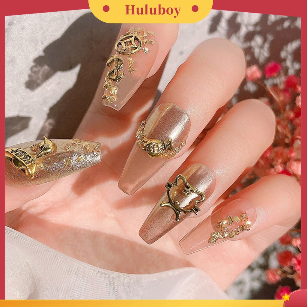 Huluboy Huluboy♡ 10 Pcs Perhiasan Kuku Portable Bahan Alloy Gaya Retro Untuk Dekorasi Manicure