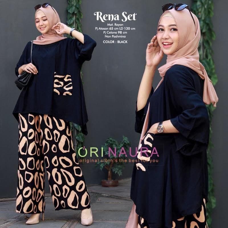 One Set Jumbo Waka Waka Rena Setelan Wanita Rayon Premium Set Celana Panjang Bigsize LD 130 cm