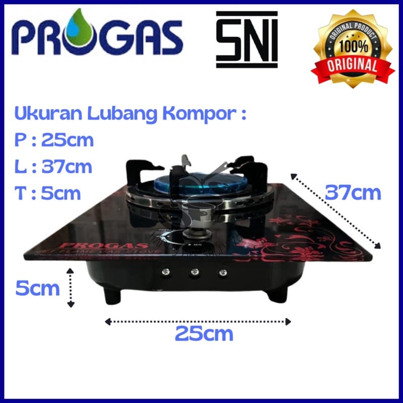 Kompor Gas Progas 1 Tungku Kaca BARA 2in1 Bisa Tanam &amp; Diatas Meja Tempered Glass Bergaransi