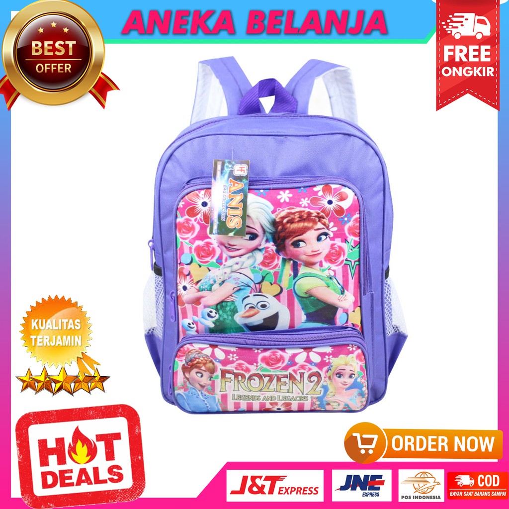 Tas Ransel Gambar Kartun Khusus Anak Cewek Frozen Ungu Lucu Ekonomis Tas Sekolah PAUD TK Fashionable