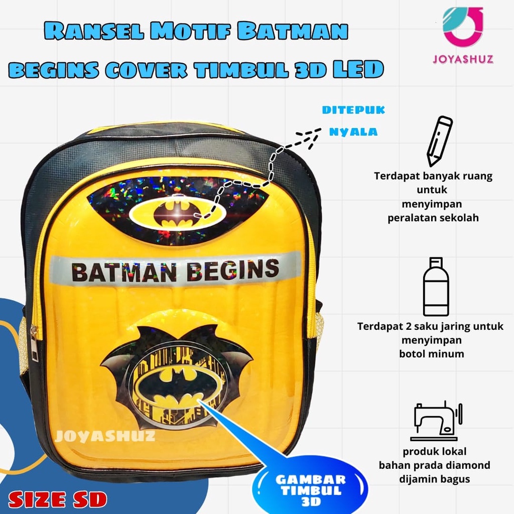 Tas Anak Laki Laki Karakter Batman Gratis Bonus - Ransel Anak Laki-laki - Ransel Anak SD -  Batman - Tas Gratis Botol -  Tas Sekolah Anak  - Batman - Tas  Batman - Joyashuz