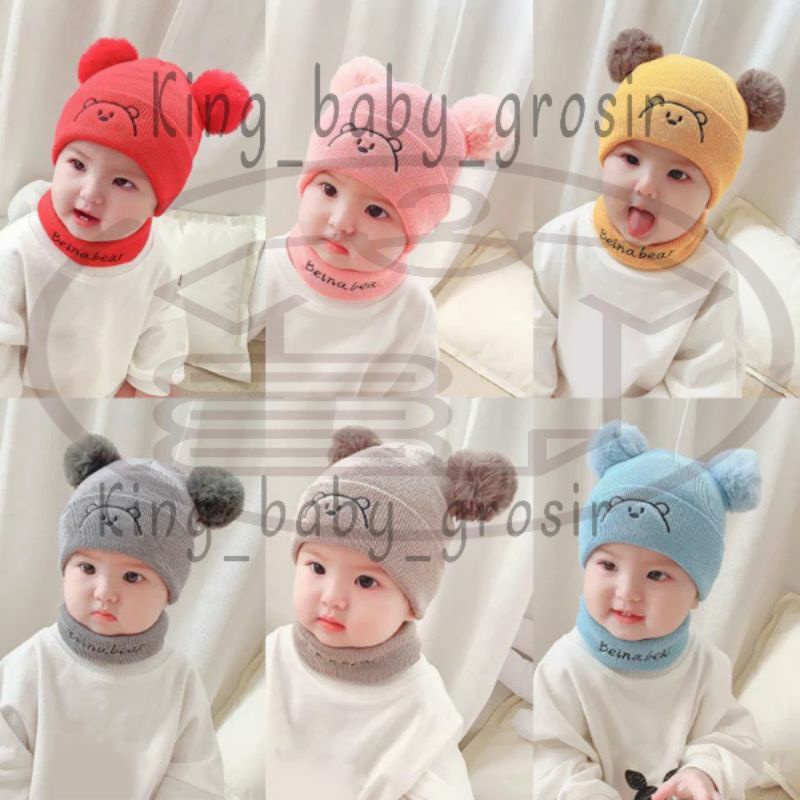 Topi KUPLUK BAYI POMPOM BORDIR BEAR