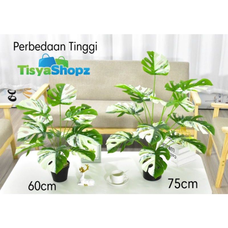 Daun Monstera JUMBO Tinggi 58 cm / Monstera 18 Cabang / Monstera Artificial [ TANPA POT ]