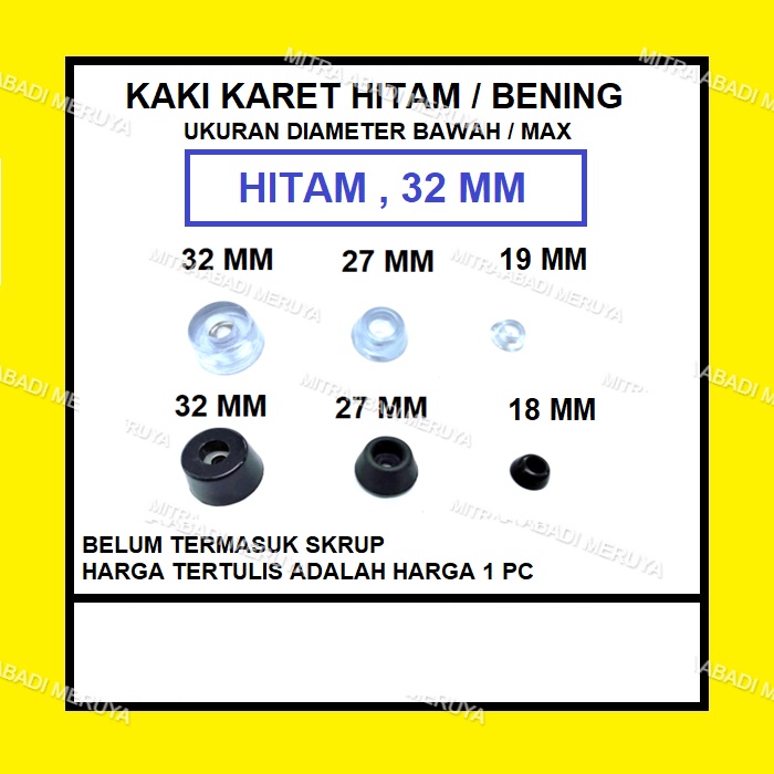 Kaki karet Alas Kaki Meja Kursi Lemari Hitam 32 mm