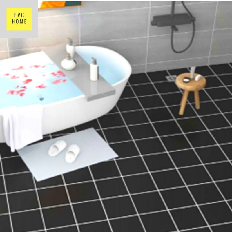 Wallpaper Lantai kamar mandi motif kotak kotak hitam anti air 3d