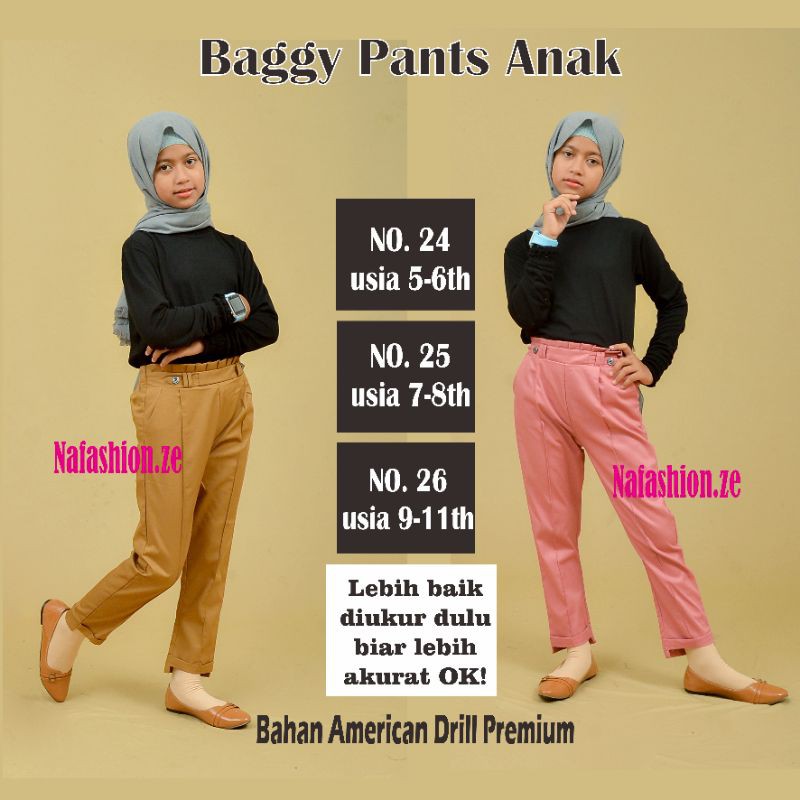 Baggy Pants Anak / celana anak SD / celana anak tanggung kekinian / celana panjang anak cewek 5-11th / celana anak warna putih