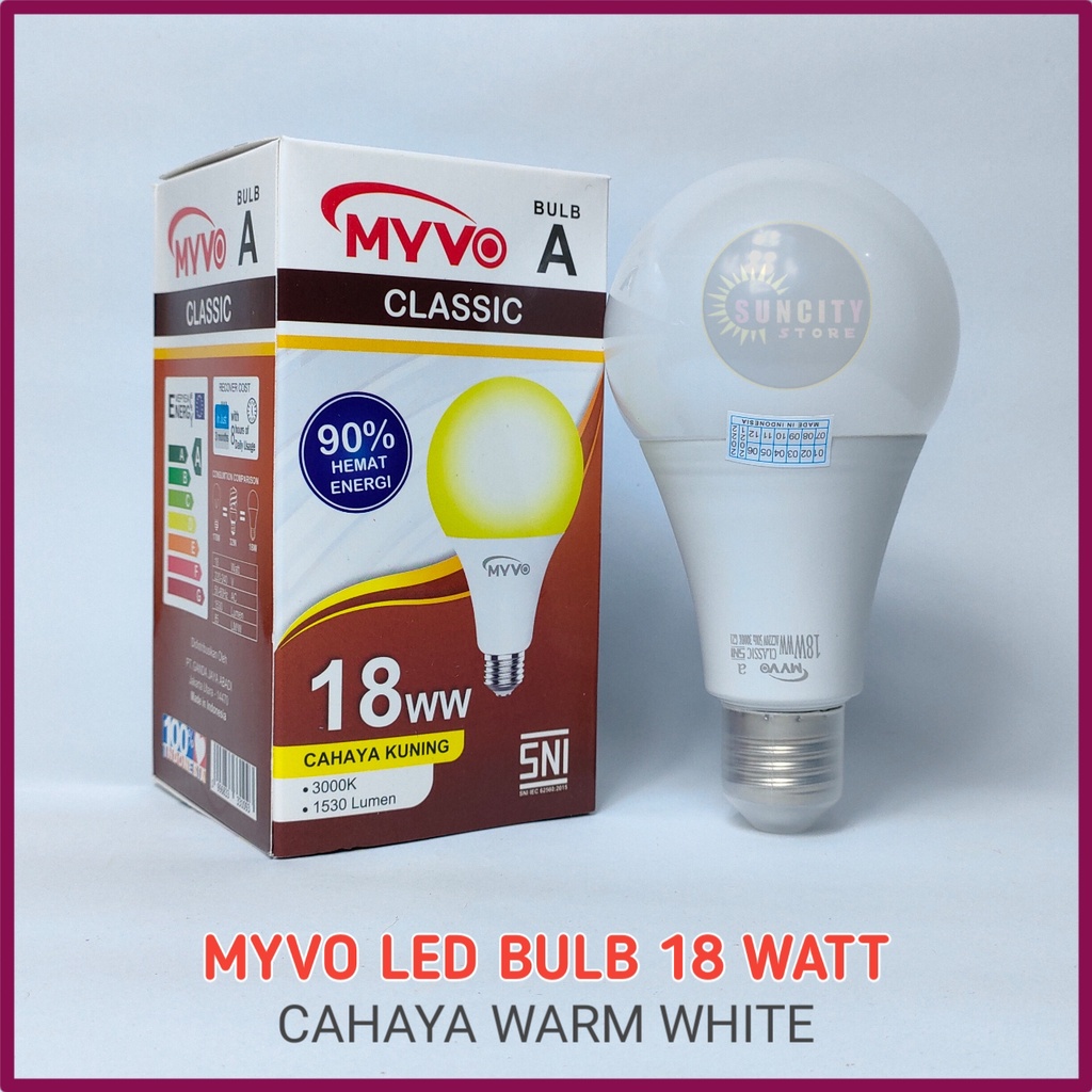 Myvo Lampu LED Bulb Classic 18 Watt - Cahaya Kuning (Warm White)