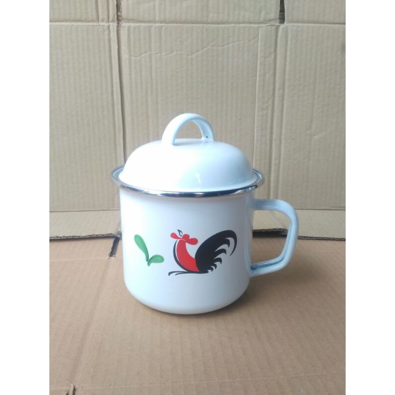 1bh Cangkir/Mug Enamel jadul motif Ayam jago