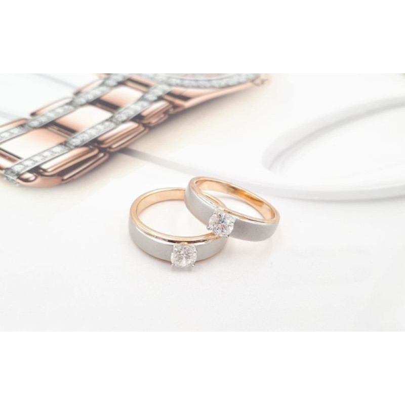 Cincin Wanita Xuping Asli Model Cincin Kawin Lapis emas kuning 18k dan emas putih