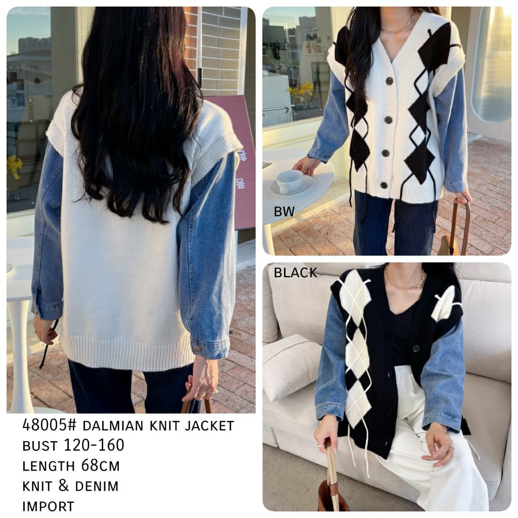 NGJ 3M JAKET 48005 DALMIAN KOMBINASI KNIT RAJUT DAN DENIM JEANS JACKET PREMIUM FASHION IMPORT THREE 